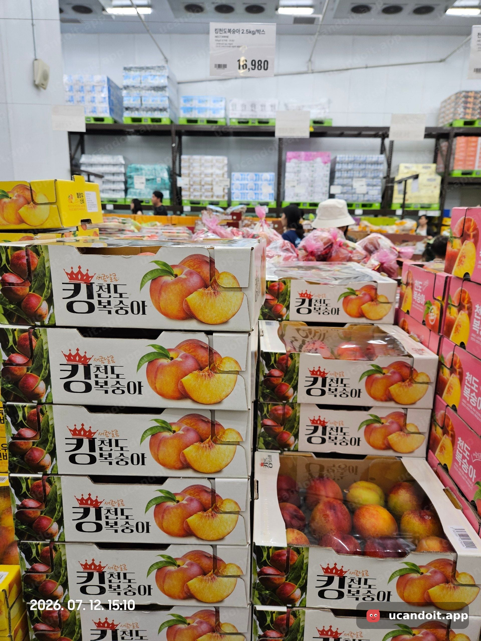 킹 천도복숭아 2.5kg/박스 16,980원 진열 전경
